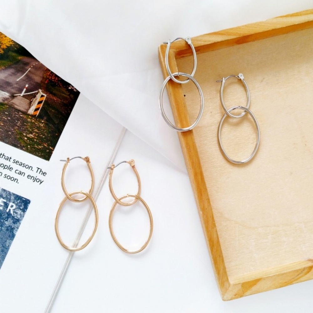 Double Layer Geometric Drop Earrings - Picture 4 of 8